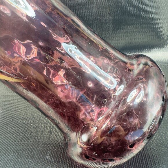 Mid Century Amythest Purple Glass Wavy Vase Fluted Wavy Swung Top Optic Vase VTG - Picture 7 of 11